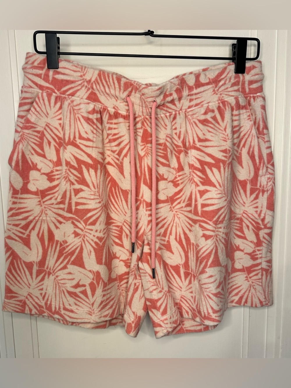 Lands' End pink Coral and Cream Tropical Print Drawstring Shorts terry cloth